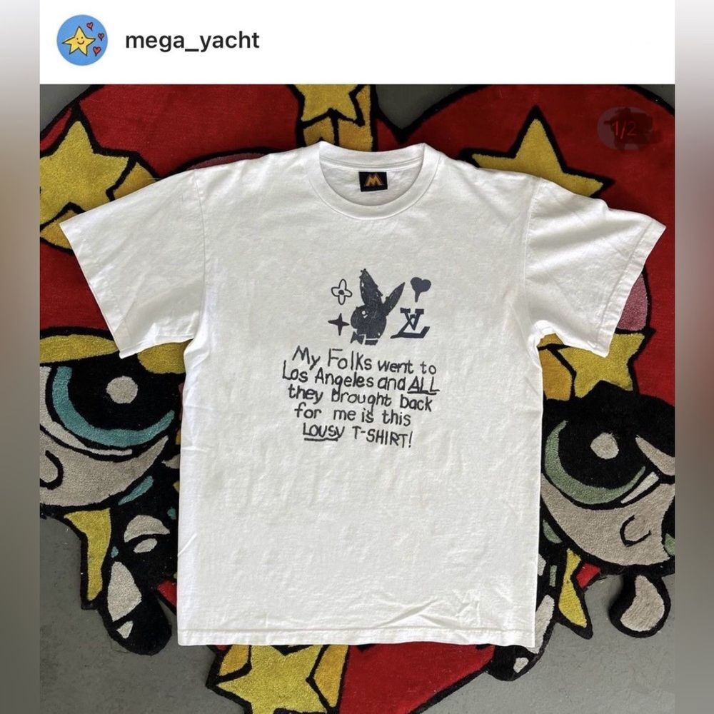 Mega Yacht New Men Size XXL My Folks went to Los Angeles Designer White Tee